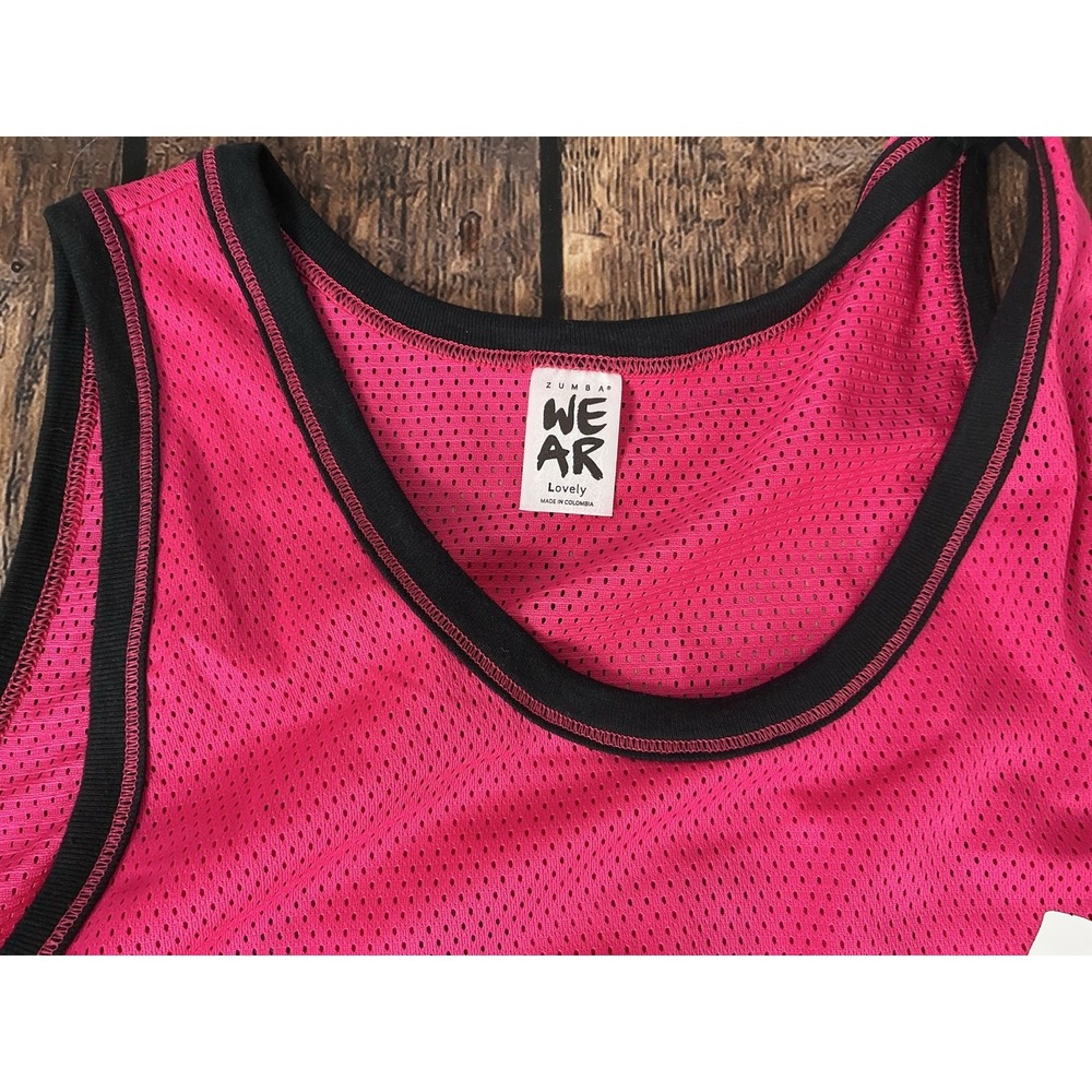 Zumba Party in Pink A0P00357 Tank Top L Berry Mesh Glitter Heart Activewear - Picture 7 of 7